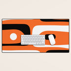 Mid Century Modern Piquet Retro Abstract Pattern Orange Black White Desk Mat Gallery Image 1