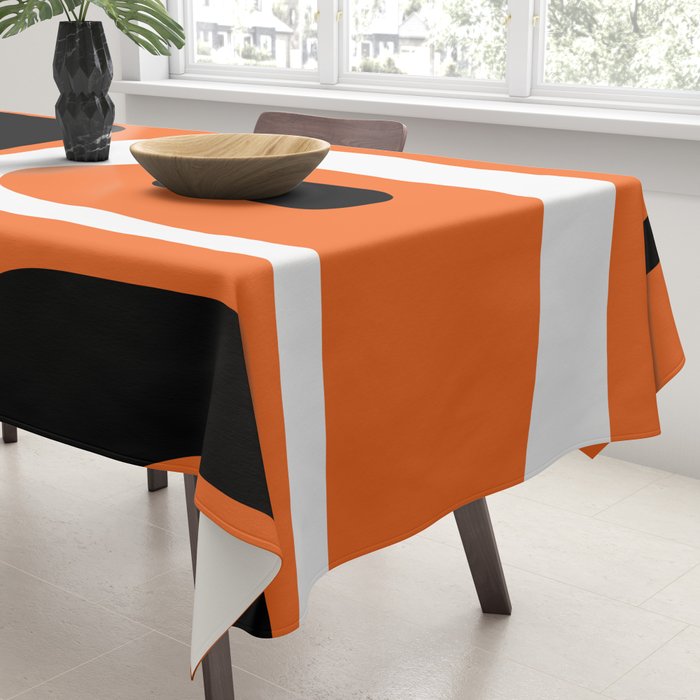 Mid Century Modern Piquet Retro Abstract Pattern Orange Black White Tablecloth Gallery Image 3