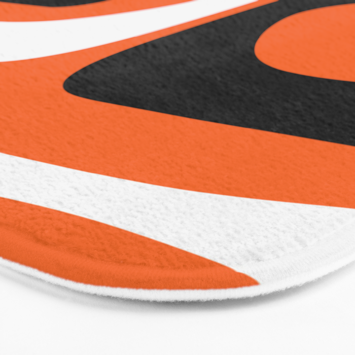 Mid Century Modern Piquet Retro Abstract Pattern Orange Black White Bath Mat Gallery Image 3