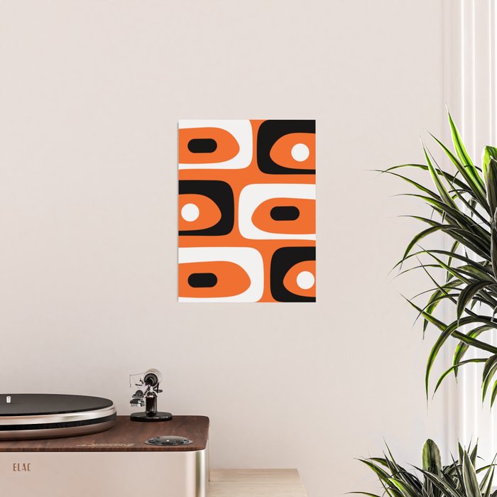 Mid Century Modern Piquet Retro Abstract Pattern Orange Black White Poster Gallery Image 2