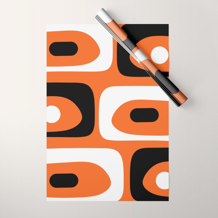 Mid Century Modern Piquet Retro Abstract Pattern Orange Black White Wrapping Paper Gallery Image 1