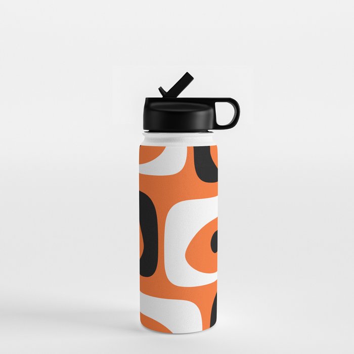 Mid Century Modern Piquet Retro Abstract Pattern Orange Black White Water Bottle Gallery Image 1