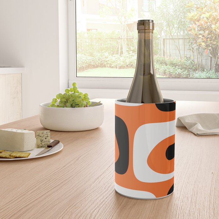 Mid Century Modern Piquet Retro Abstract Pattern Orange Black White Wine Chiller Gallery Image 4
