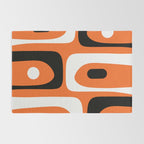 Mid Century Modern Piquet Retro Abstract Pattern Orange Black White Rug Gallery Image 2