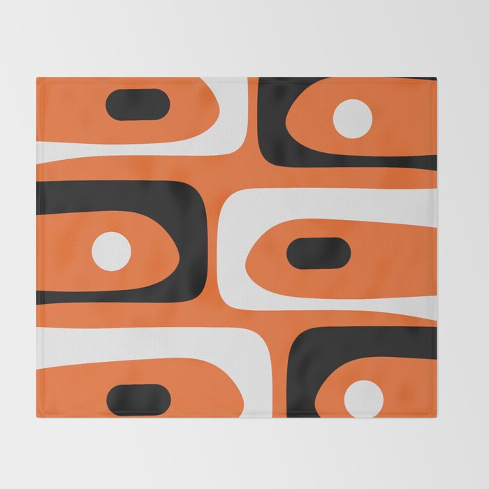 Mid Century Modern Piquet Retro Abstract Pattern Orange Black White Throw Blanket Gallery Image 2