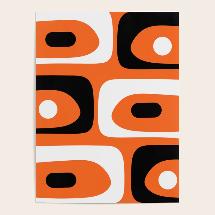 Mid Century Modern Piquet Retro Abstract Pattern Orange Black White Poster Gallery Image 1