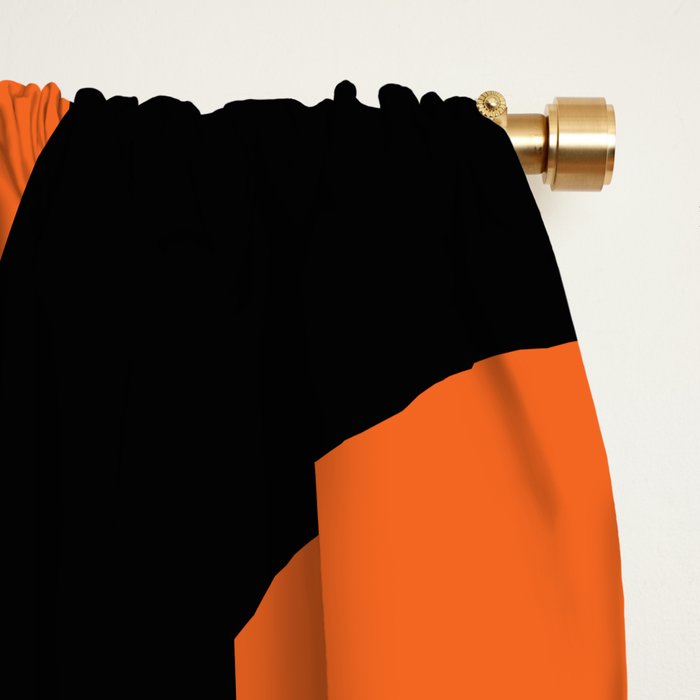 Mid Century Modern Piquet Retro Abstract Pattern Orange Black White Window Curtain Gallery Image 2