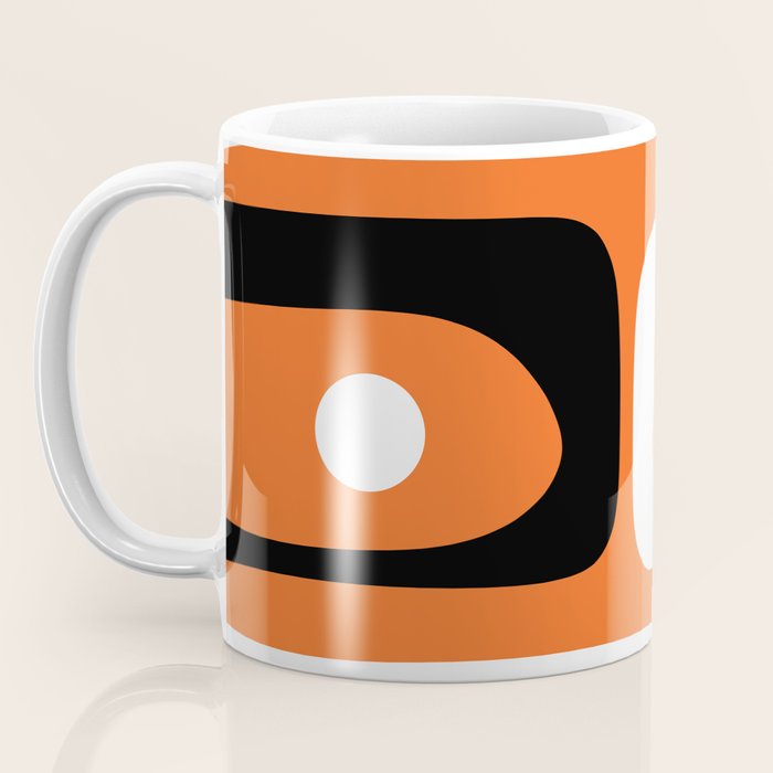 Mid Century Modern Piquet Retro Abstract Pattern Orange Black White Coffee Mug Gallery Image 3