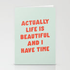 Actually Life is Beautiful and I Have Time typography print in pastel green and red Stationery Card Gallery Image 2