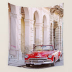 Vintage Red Car, Havana Travel Photography Wall Tapestry Gallery Image 4