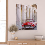 Vintage Red Car, Havana Travel Photography Wall Tapestry Gallery Image 2