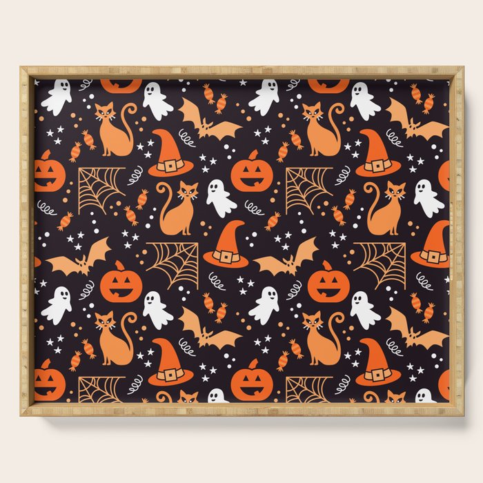 Halloween party illustrations orange, black Serving Tray Gallery Image 1