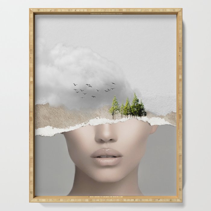 minimal collage /silence2 Serving Tray Gallery Image 1
