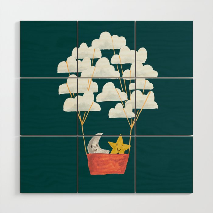 Hot cloud baloon - moon and star Wood Wall Art Gallery Image 1