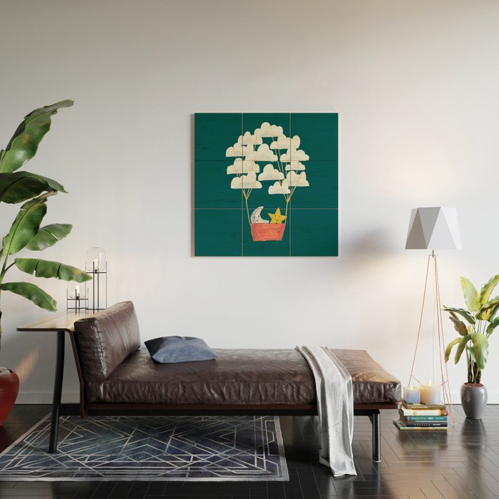 Hot cloud baloon - moon and star Wood Wall Art Gallery Image 2