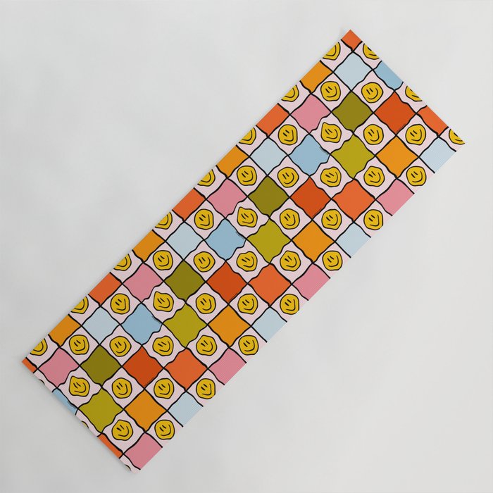 Rainbow Happy Face Checkered Print Yoga Mat Gallery Image 1