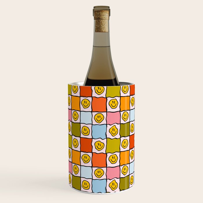 Rainbow Happy Face Checkered Print Wine Chiller Gallery Image 1