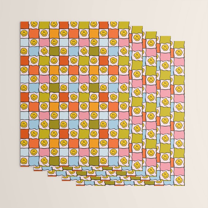 Rainbow Happy Face Checkered Print Wrapping Paper Gallery Image 3