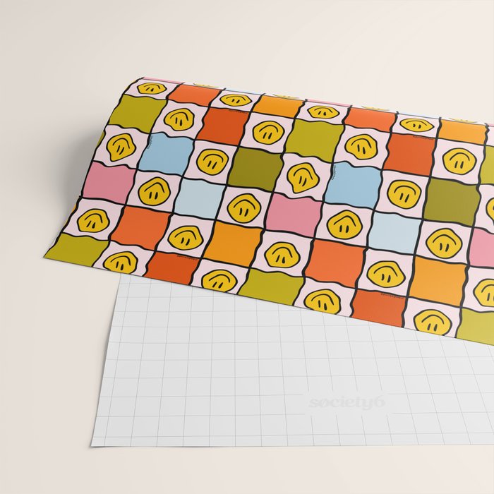 Rainbow Happy Face Checkered Print Wrapping Paper Gallery Image 2