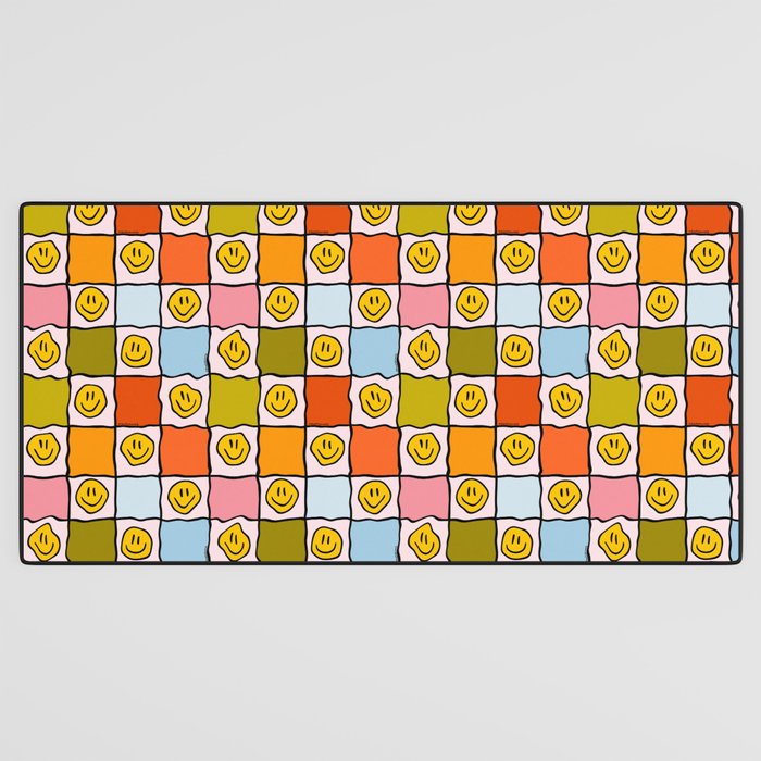 Rainbow Happy Face Checkered Print Desk Mat Gallery Image 3
