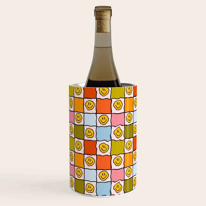 Rainbow Happy Face Checkered Print Wine Chiller Gallery Image 2
