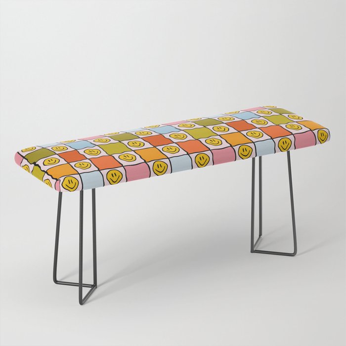 Rainbow Happy Face Checkered Print Bench Gallery Image 1