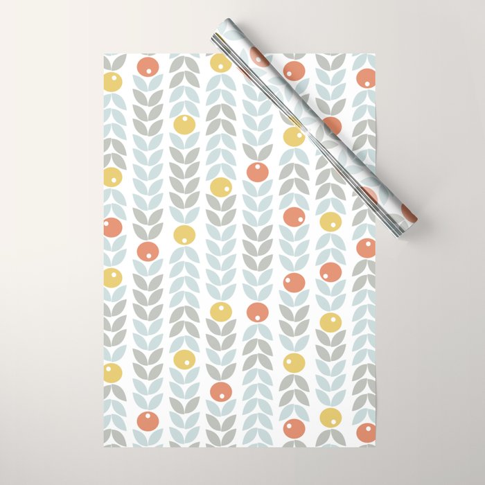 Mid Century Modern Retro Leaf and Circle Pattern Wrapping Paper Gallery Image 1