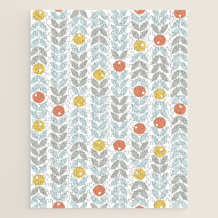 Mid Century Modern Retro Leaf and Circle Pattern Jigsaw Puzzle Gallery Image 1
