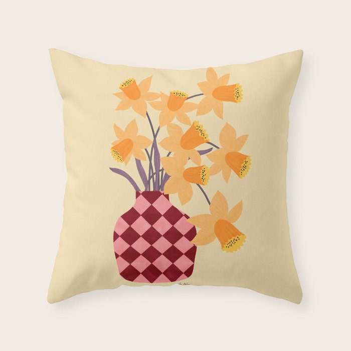 Daffodils and vase Throw Pillow Gallery Image 2