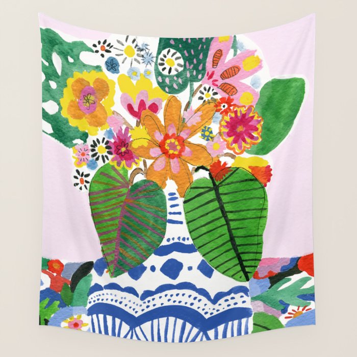 Abstract Flower Bouquet Wall Tapestry Gallery Image 1