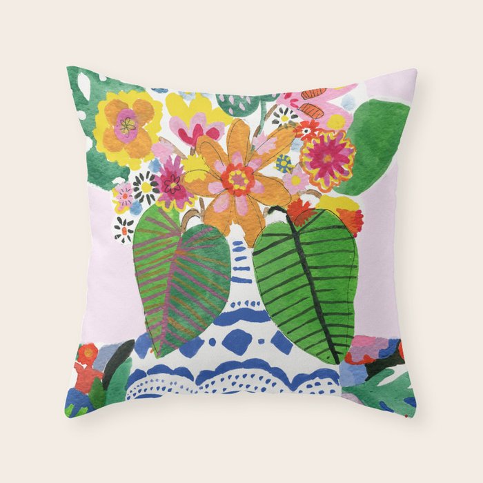 Abstract Flower Bouquet Throw Pillow Gallery Image 1