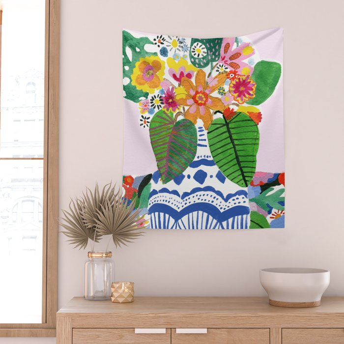 Abstract Flower Bouquet Wall Tapestry Gallery Image 2