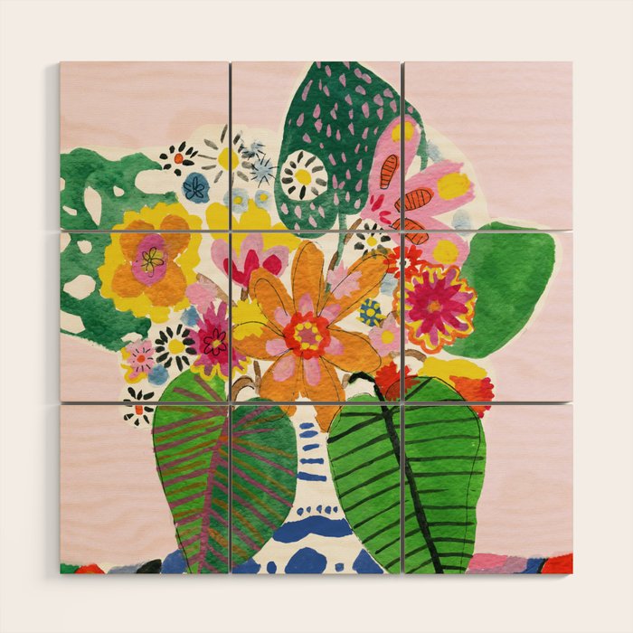 Abstract Flower Bouquet Wood Wall Art Gallery Image 1