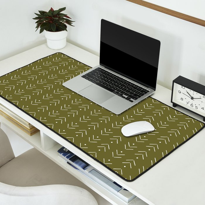Arrow Lines Pattern Design 7 in olive green Desk Mat Gallery Image 2