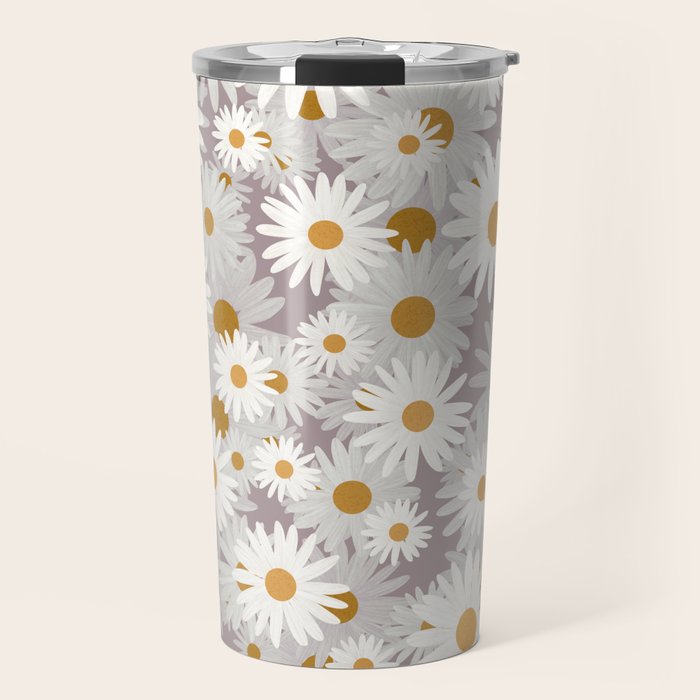 Purple chamomile pattern Travel Mug Gallery Image 1