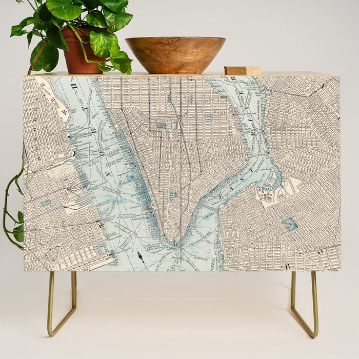 Vintage Map of New York City (1893) Credenza Gallery Image 1