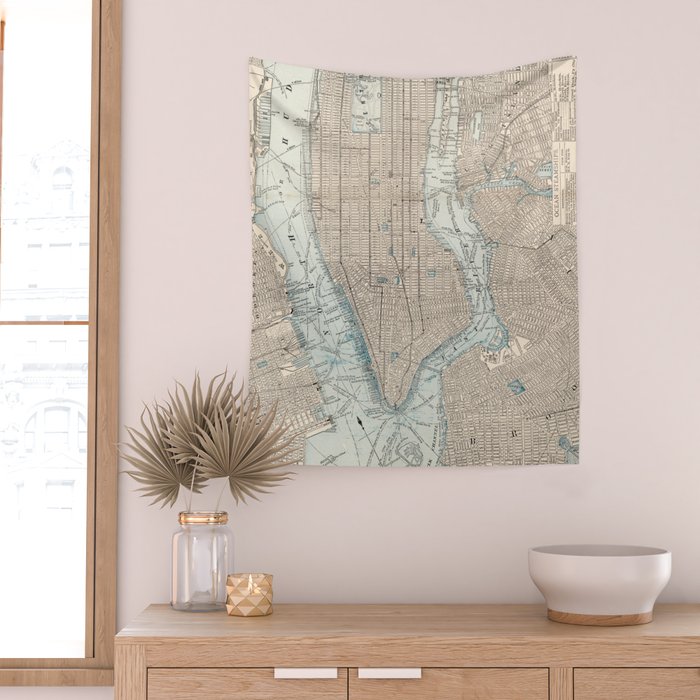 Vintage Map of New York City (1893) Wall Tapestry Gallery Image 2