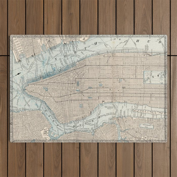 Vintage Map of New York City (1893) Outdoor Rug Gallery Image 1