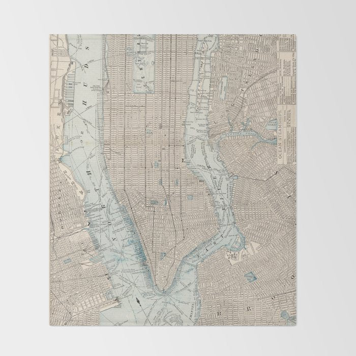 Vintage Map of New York City (1893) Throw Blanket Gallery Image 2