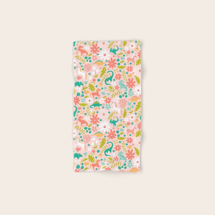 Dinosaurs + Unicorns in Pink + Teal Bath Towel Gallery Image 1