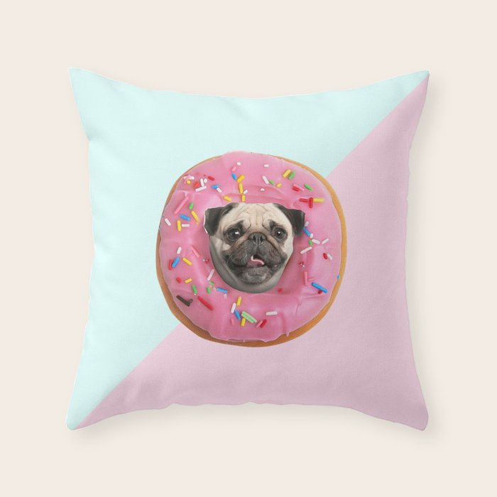 Pug Strawberry Donut Throw Pillow Gallery Image 6