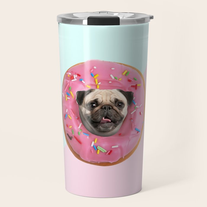Pug Strawberry Donut Travel Mug Gallery Image 1