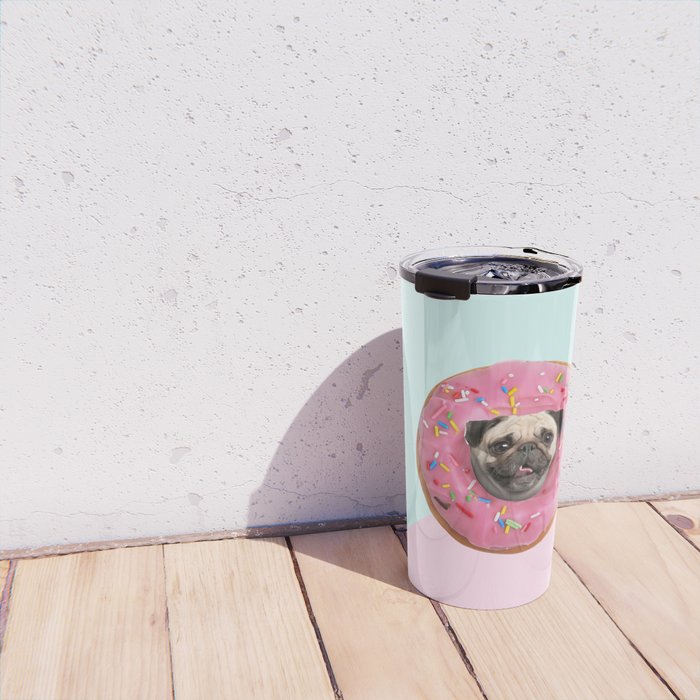 Pug Strawberry Donut Travel Mug Gallery Image 4
