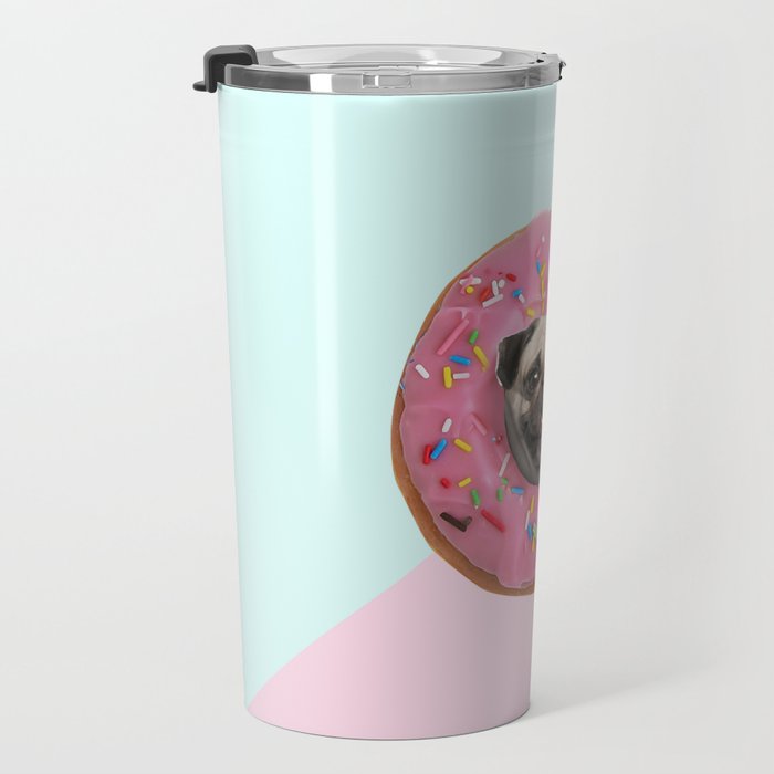 Pug Strawberry Donut Travel Mug Gallery Image 3