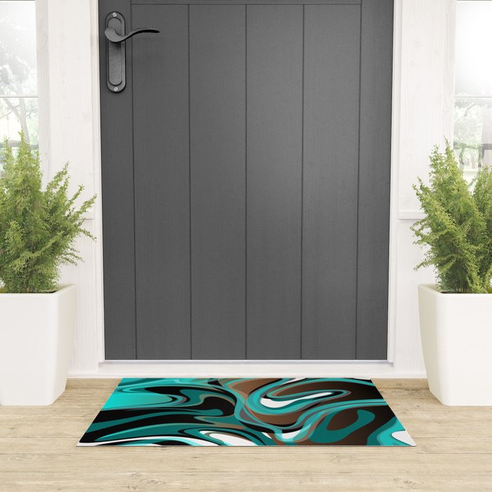 Liquify - Brown, Turquoise, Teal, Black, White Welcome Mat Gallery Image 3