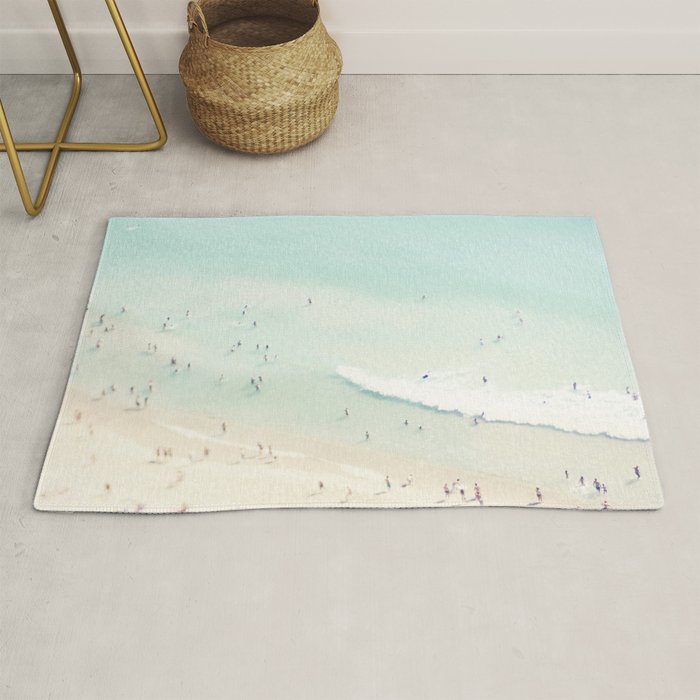 Aerial Beach - People - Pastel Ocean - Aerial Mint Green Sea - Crashing Waves - Travel photography Rug Gallery Image 1