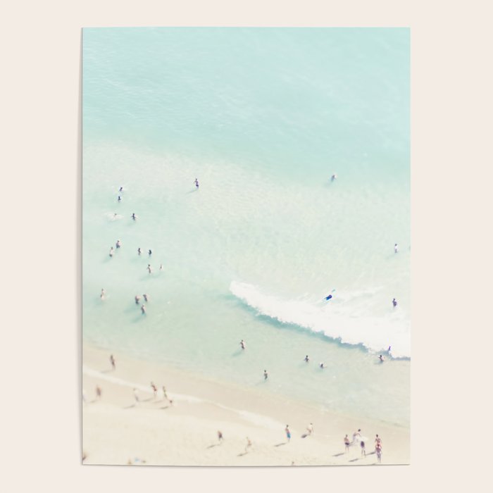 Aerial Beach - People - Pastel Ocean - Aerial Mint Green Sea - Crashing Waves - Travel photography Poster Gallery Image 4