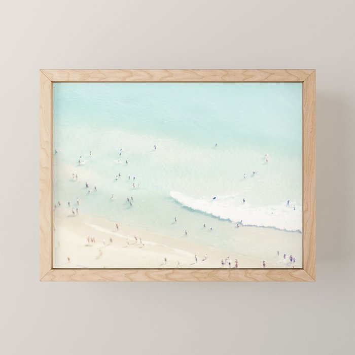Aerial Beach - People - Pastel Ocean - Aerial Mint Green Sea - Crashing Waves - Travel photography Mini Art Print Gallery Image 1