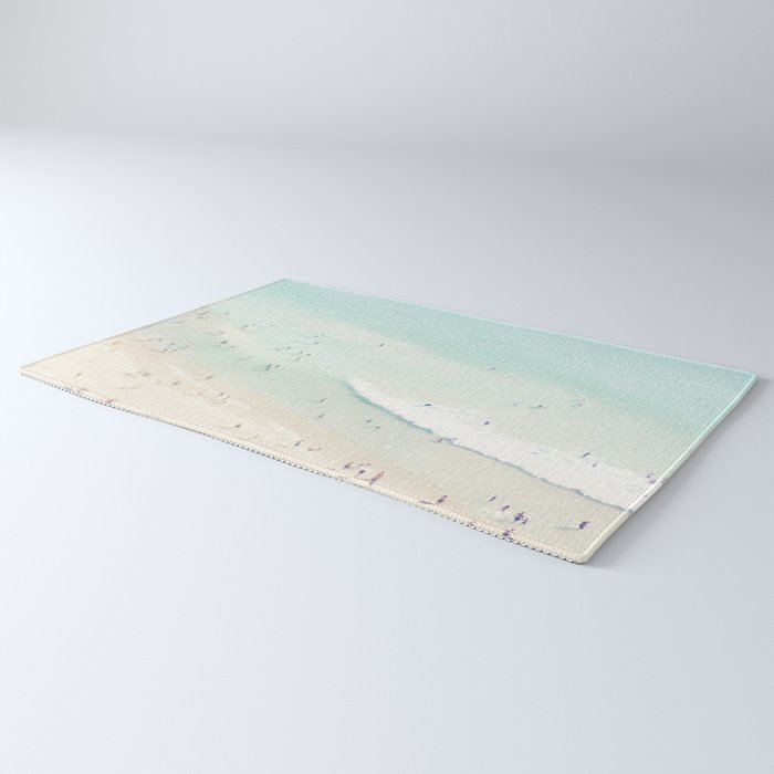 Aerial Beach - People - Pastel Ocean - Aerial Mint Green Sea - Crashing Waves - Travel photography Rug Gallery Image 3