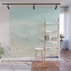 Aerial Beach - People - Pastel Ocean - Aerial Mint Green Sea - Crashing Waves - Travel photography Wall Mural Gallery Image 1